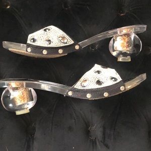 Crystal and gemstone lucite ball heel shoes